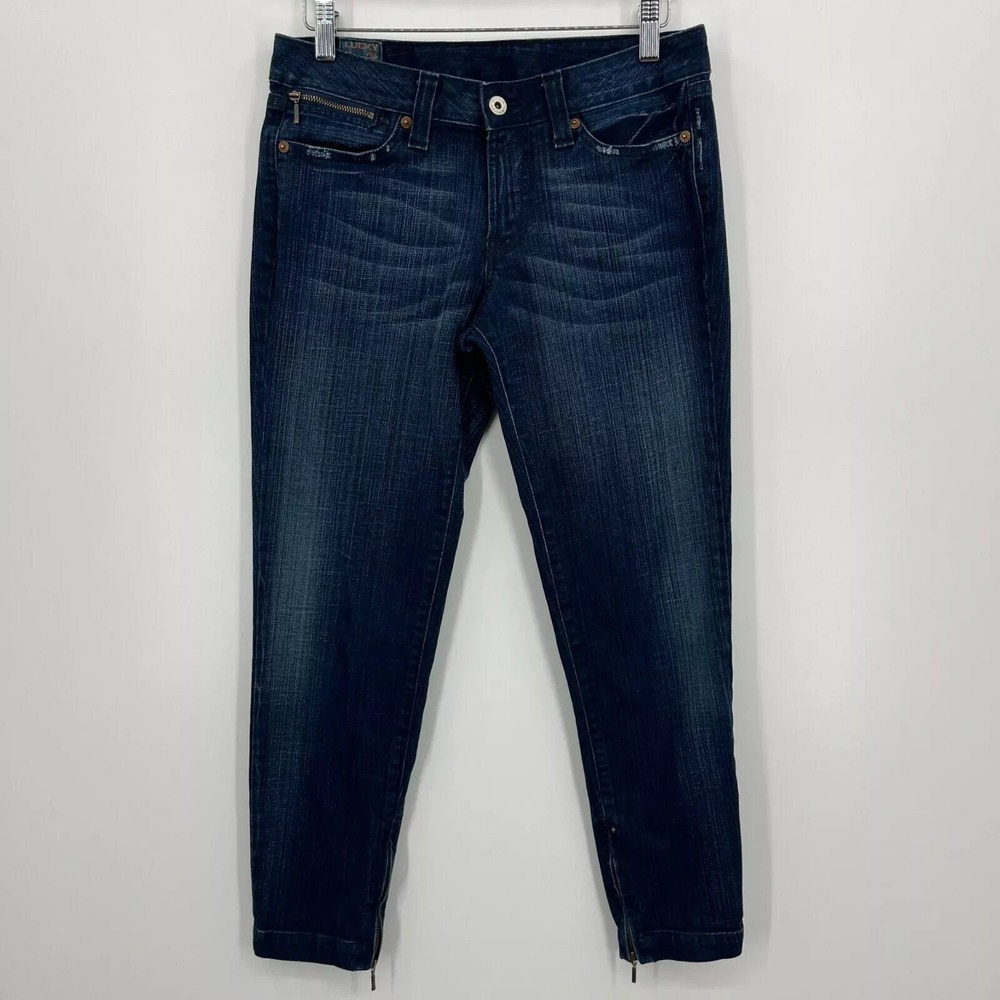 Lucky Brand Crop Jeans Dark Wash Ankle Zip Denim Size 4 Vtg Y2K Womens 27
